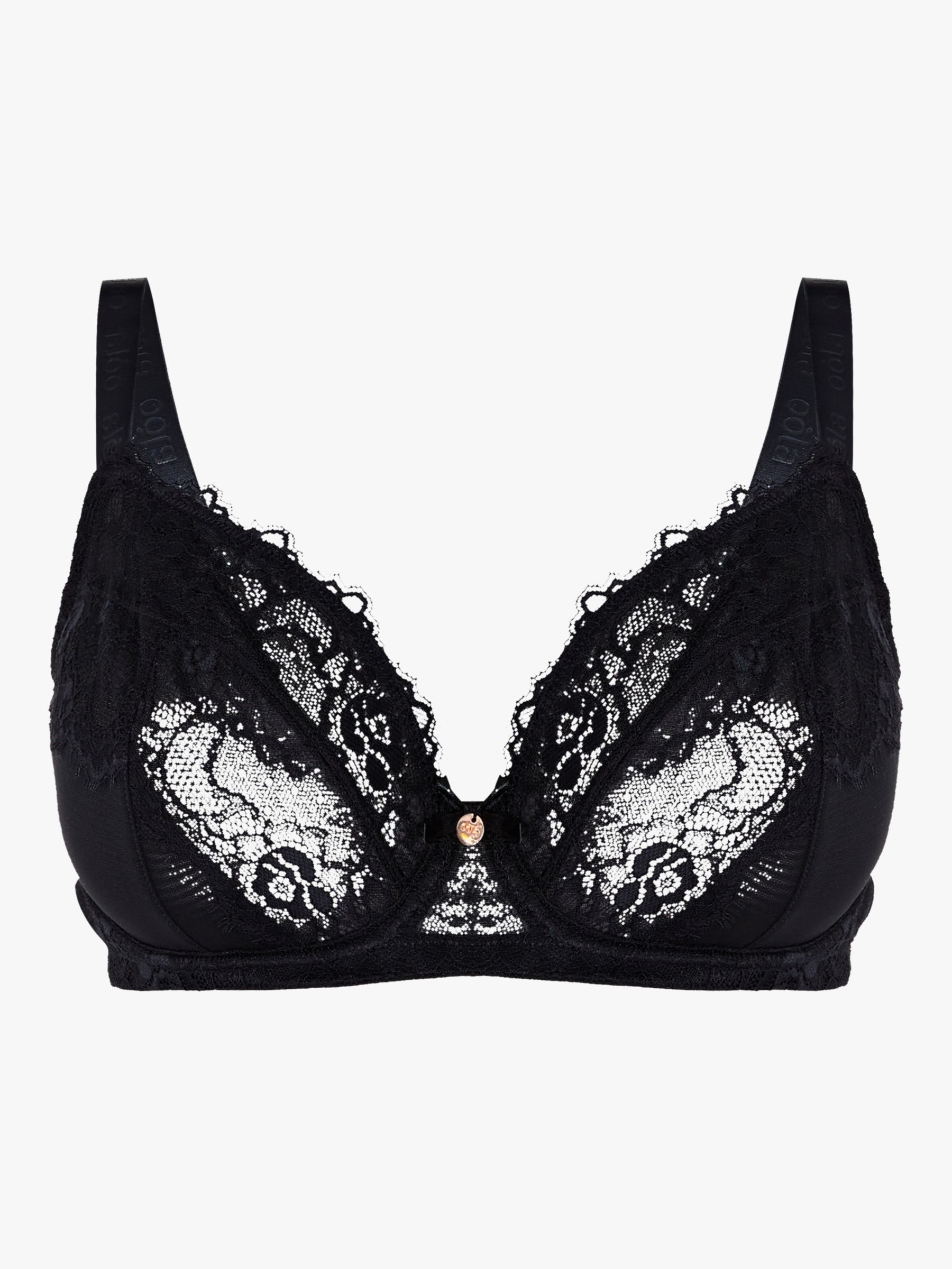 Oola Lingerie Lace and Logo Underwired Bra, Black at John Lewis & Partners