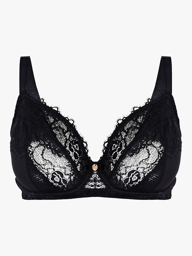 Oola Lingerie Lace and Logo Underwired Bra, Black