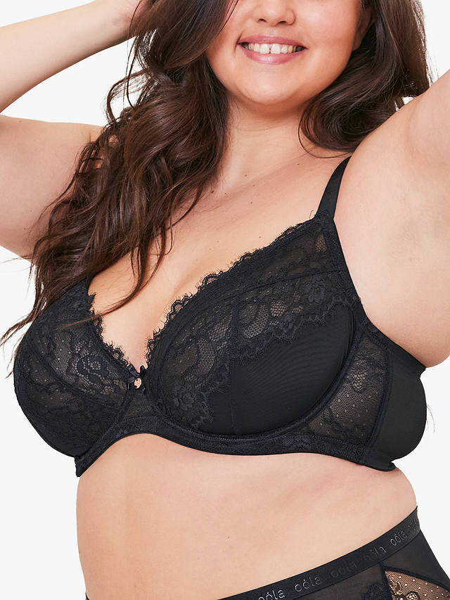 Oola Lingerie Lace and Logo Underwired Bra, Black