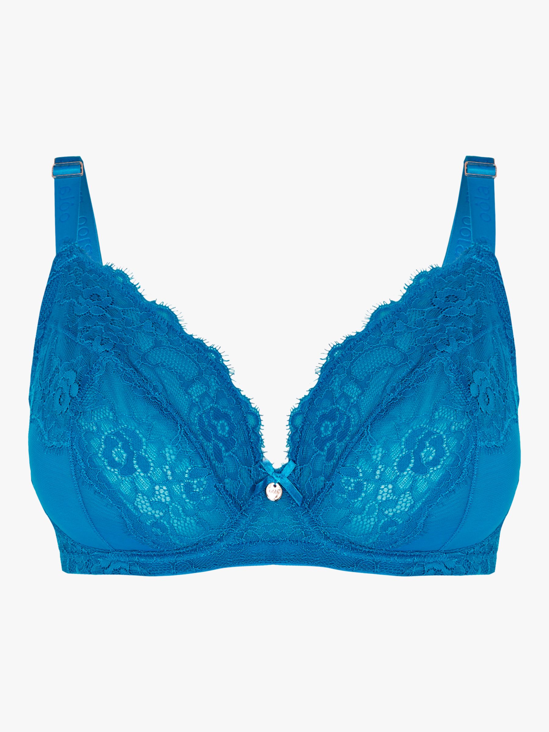 Oola Lingerie Lace and Logo Underwired Bra, Teal at John Lewis & Partners