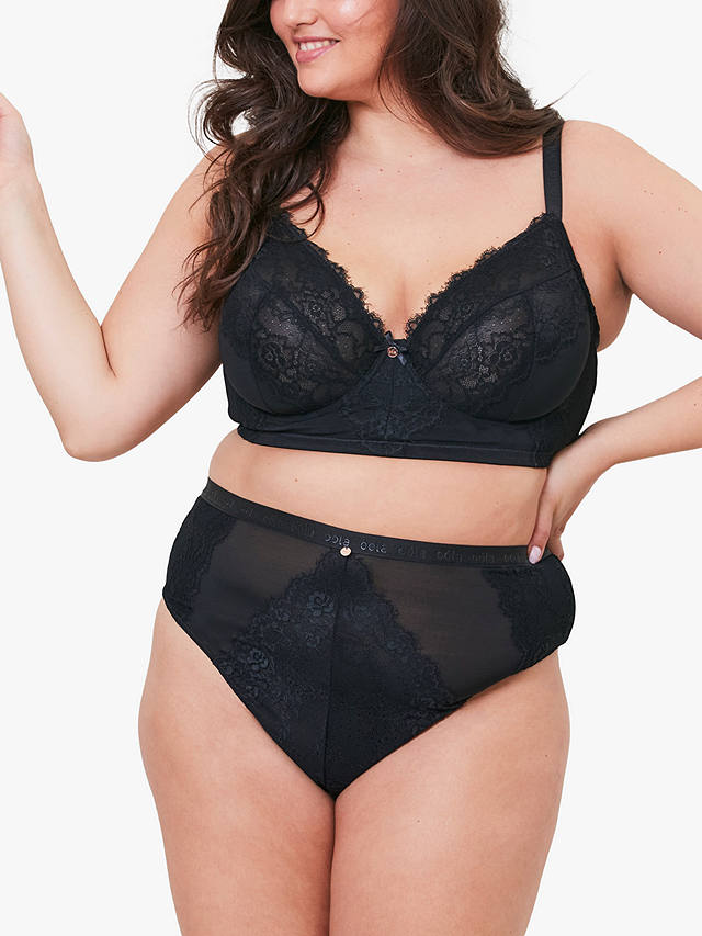 Oola Lingerie Lace and Logo Longline Underwired Bra, Black
