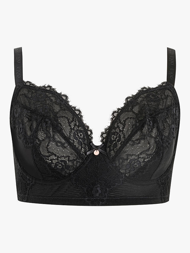Oola Lingerie Lace and Logo Longline Underwired Bra, Black