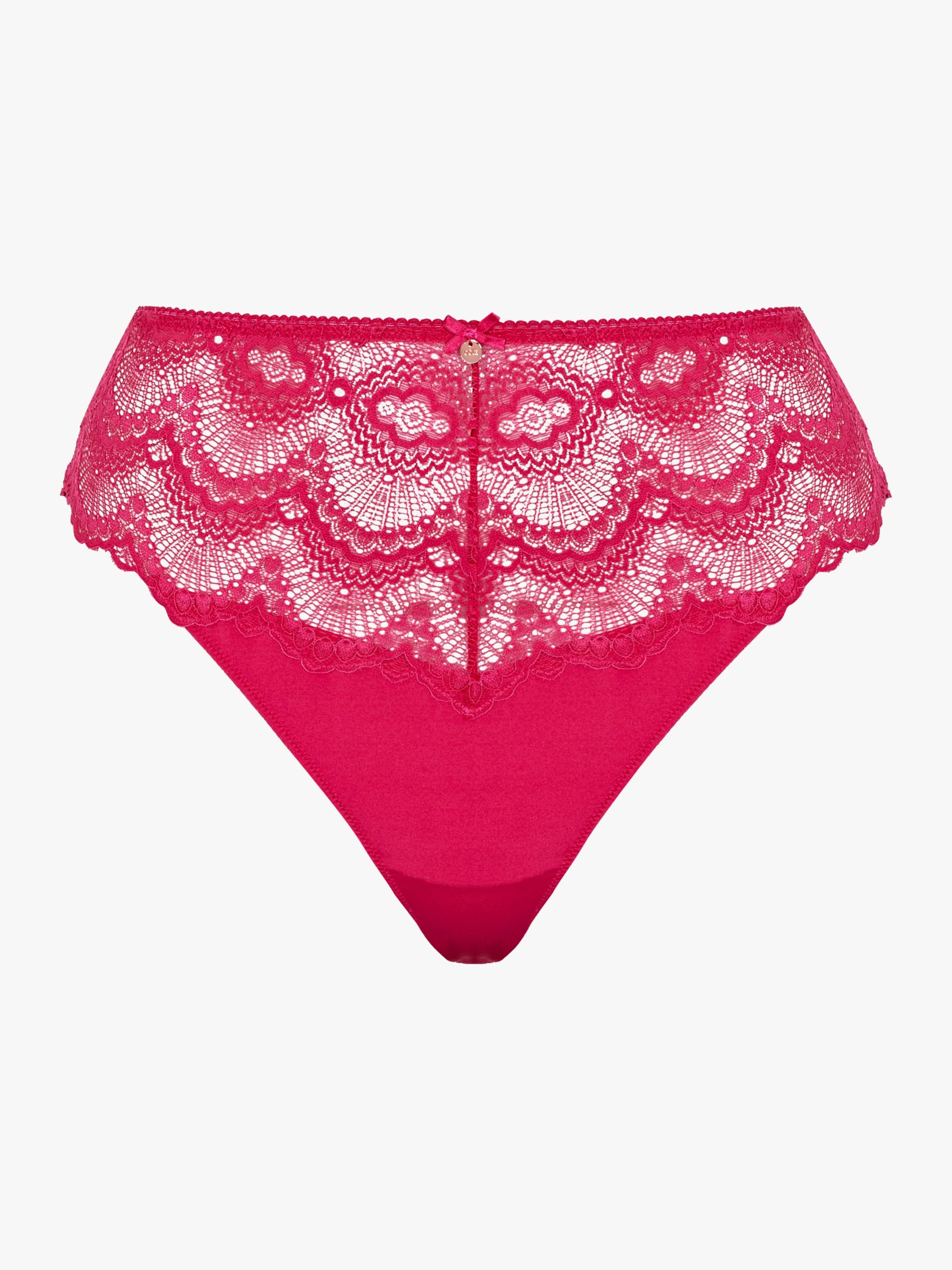 Oola Lingerie Fan Lace Thong, Bright Pink at John Lewis & Partners