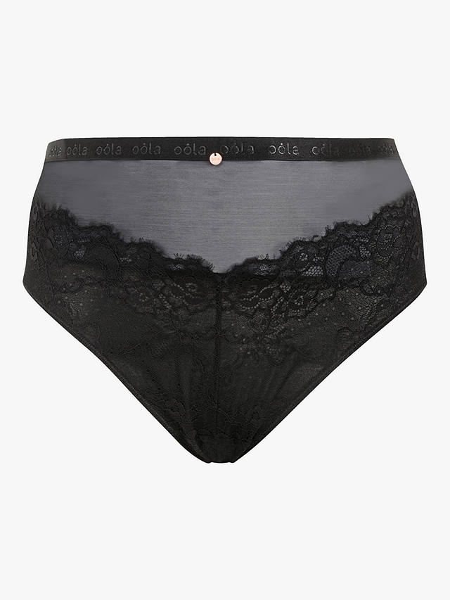 Oola Lingerie Lace and Logo High Waist Knickers, Black