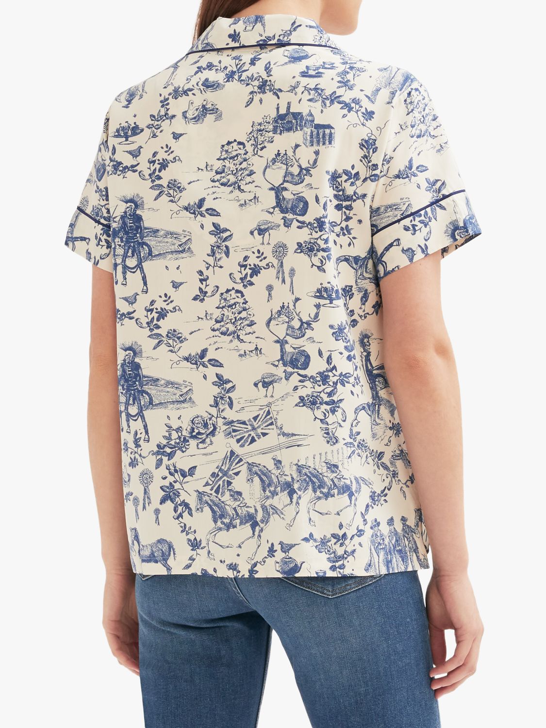 Jigsaw Toile De Jouy Print Short Sleeve Pyjama Top, Blue at John Lewis ...