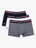 Lacoste Three Tone Colour Waistband Trunks, Pack of 3, Marine/White