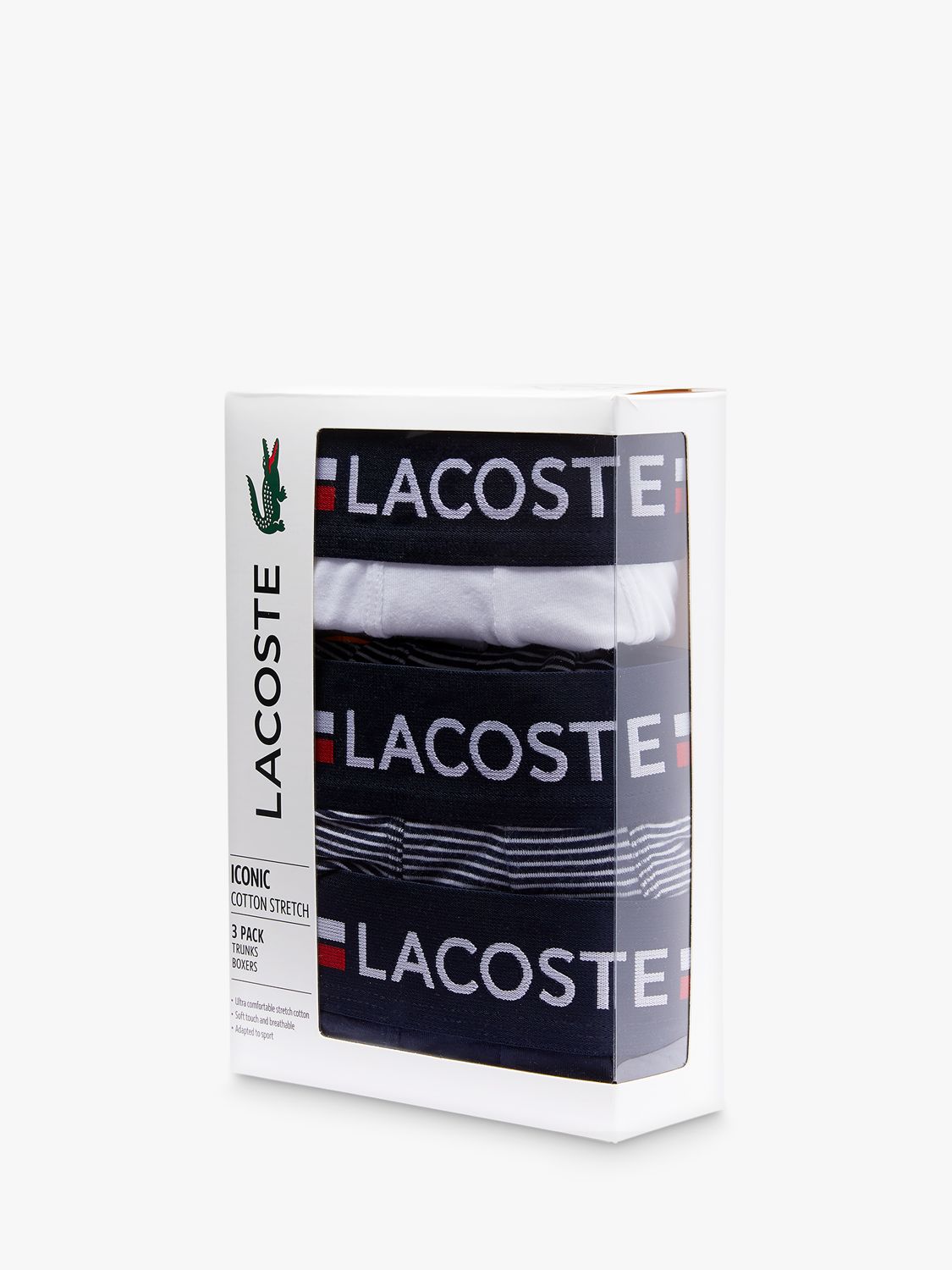 Lacoste Three Tone Colour Waistband Trunks, Pack of 3, Marine/White, S