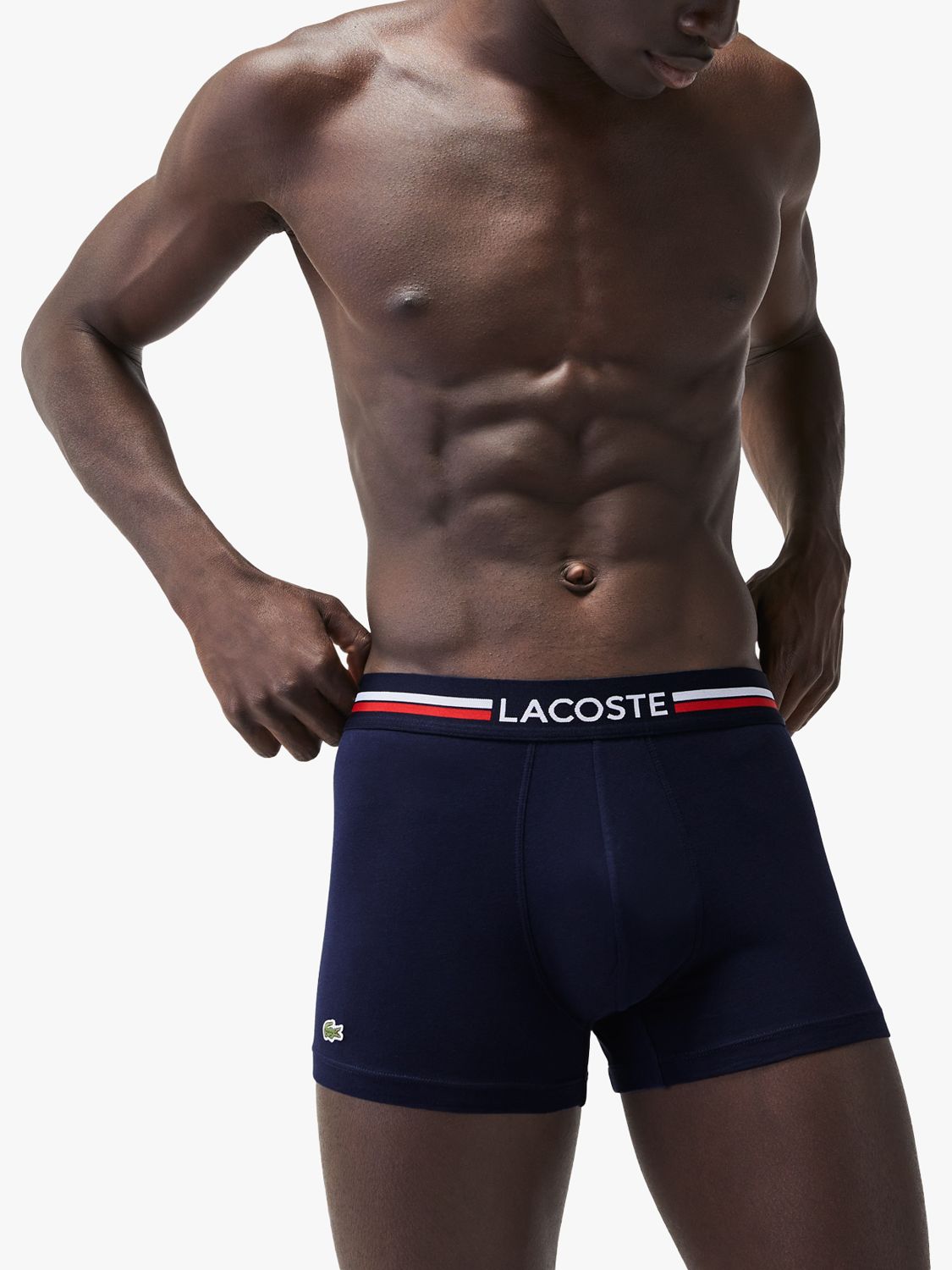 Lacoste Three Tone Waistband Iconic Trunks, Pack of 3, Navy Blue/Grey  Chine/Red at John Lewis & Partners