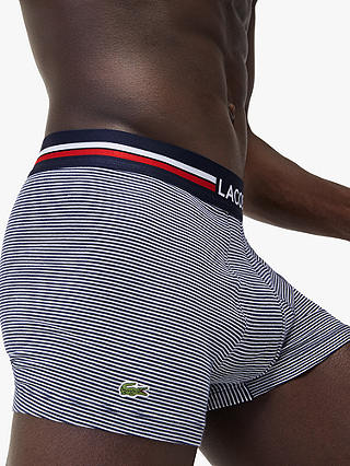 Lacoste Three Tone Colour Waistband Trunks, Pack of 3, Marine/White