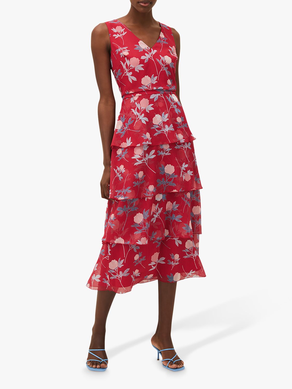 Phase Eight Antonella Floral Print Tiered Midi Dress, Pink