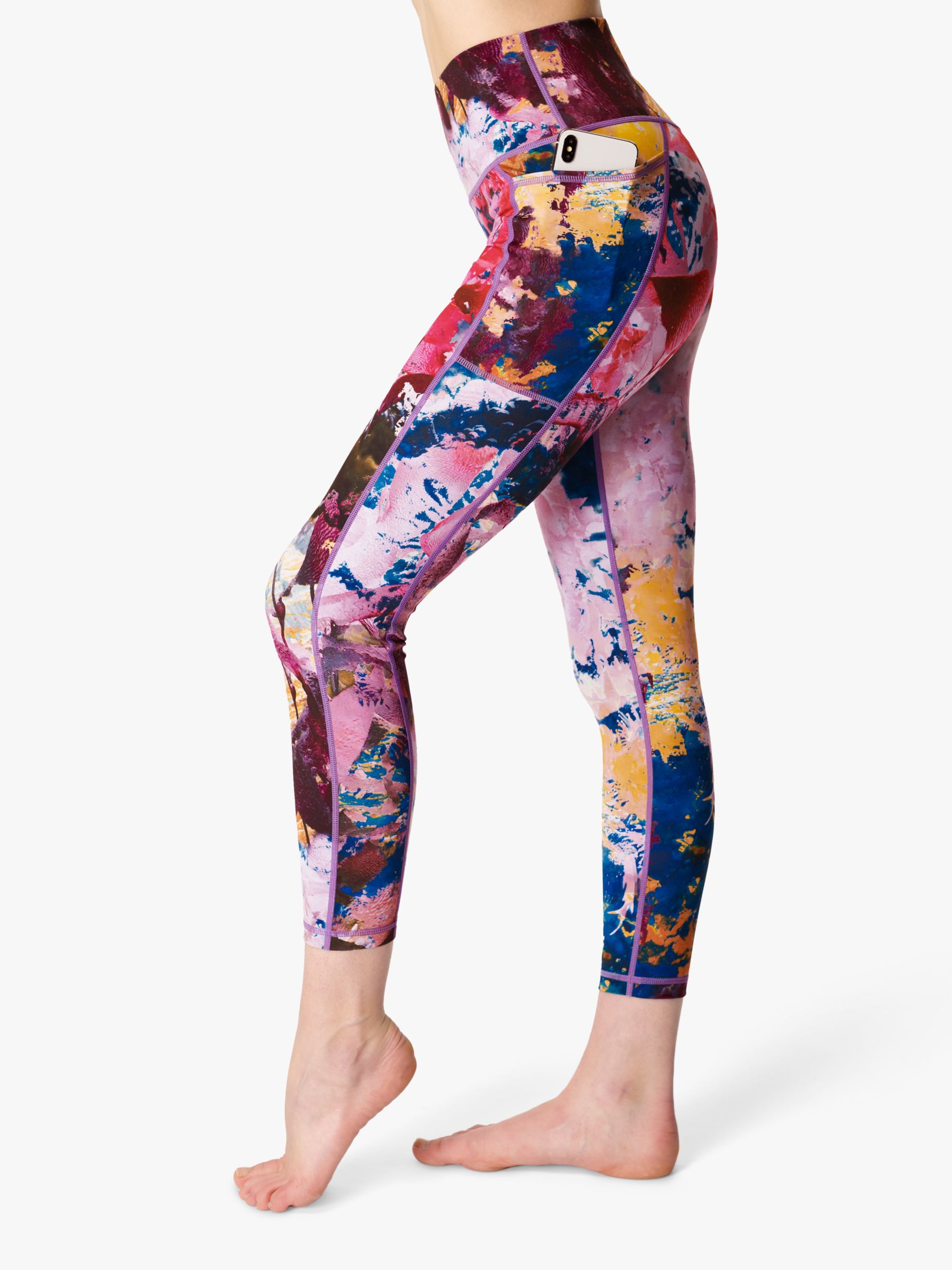 Sweaty Betty Super Sculpt Soft High Waisted 7/8 Yoga Leggings, Pink Coral  Print, XXS