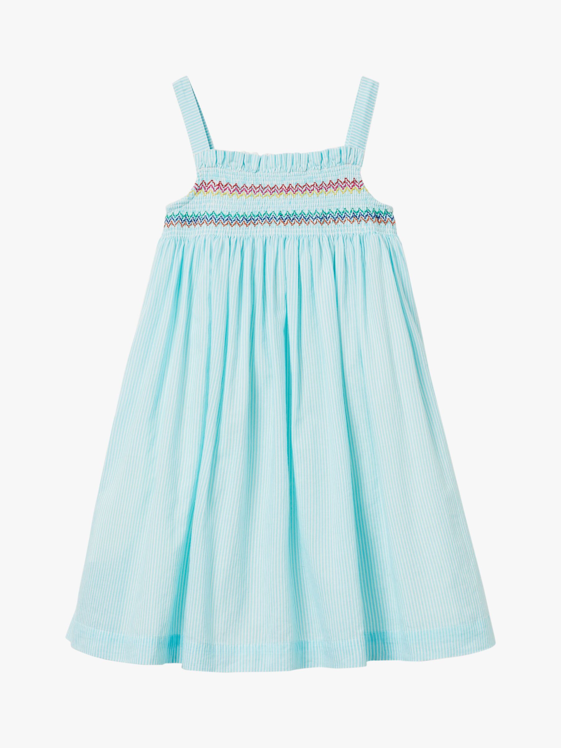 Mini Boden Kids' Parrot Applique Ticking Stripe Sun Dress, Blue