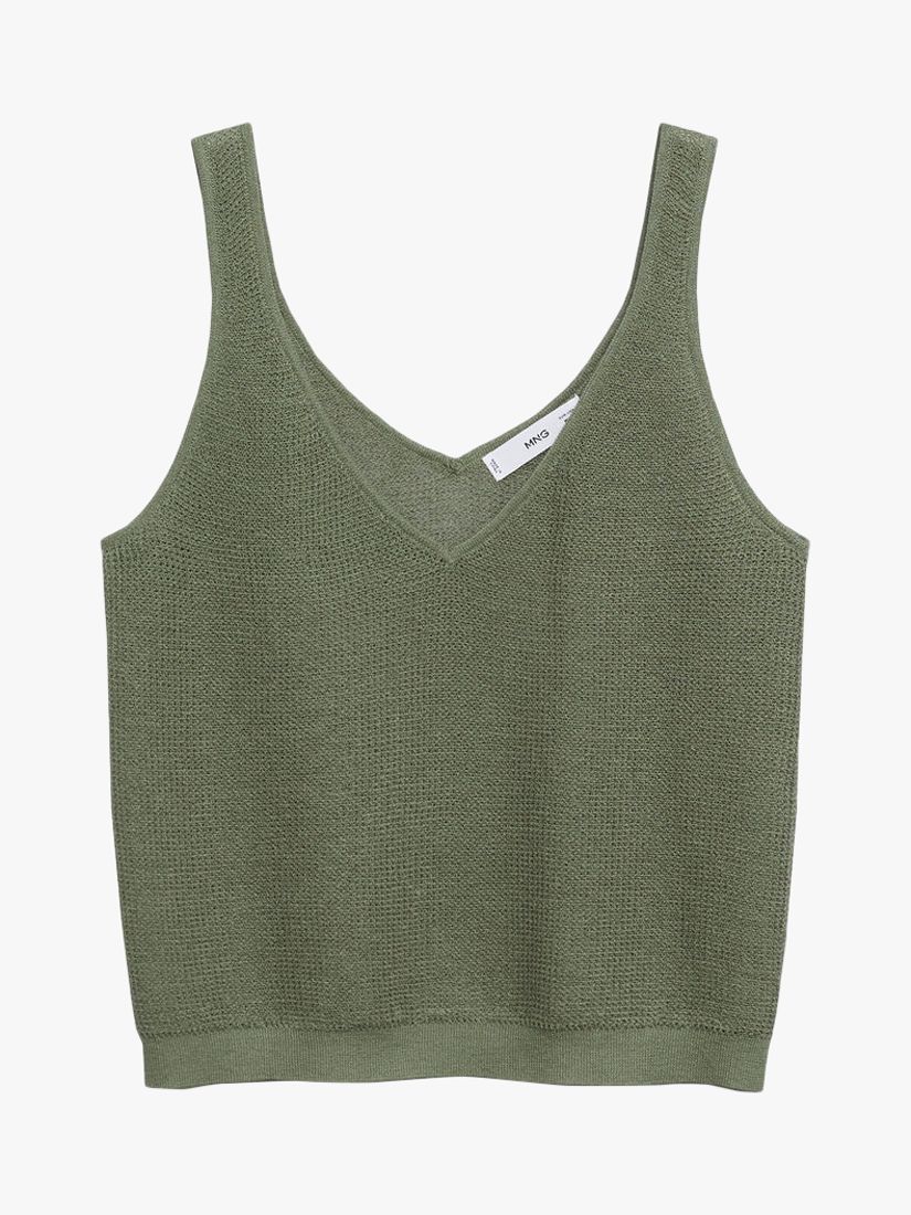 Mango Fine Knit VNeck Vest Top, Khaki at John Lewis & Partners