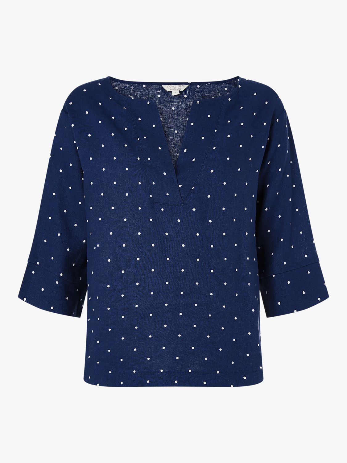 Monsoon Linen Spot Print Top, Navy at John Lewis & Partners