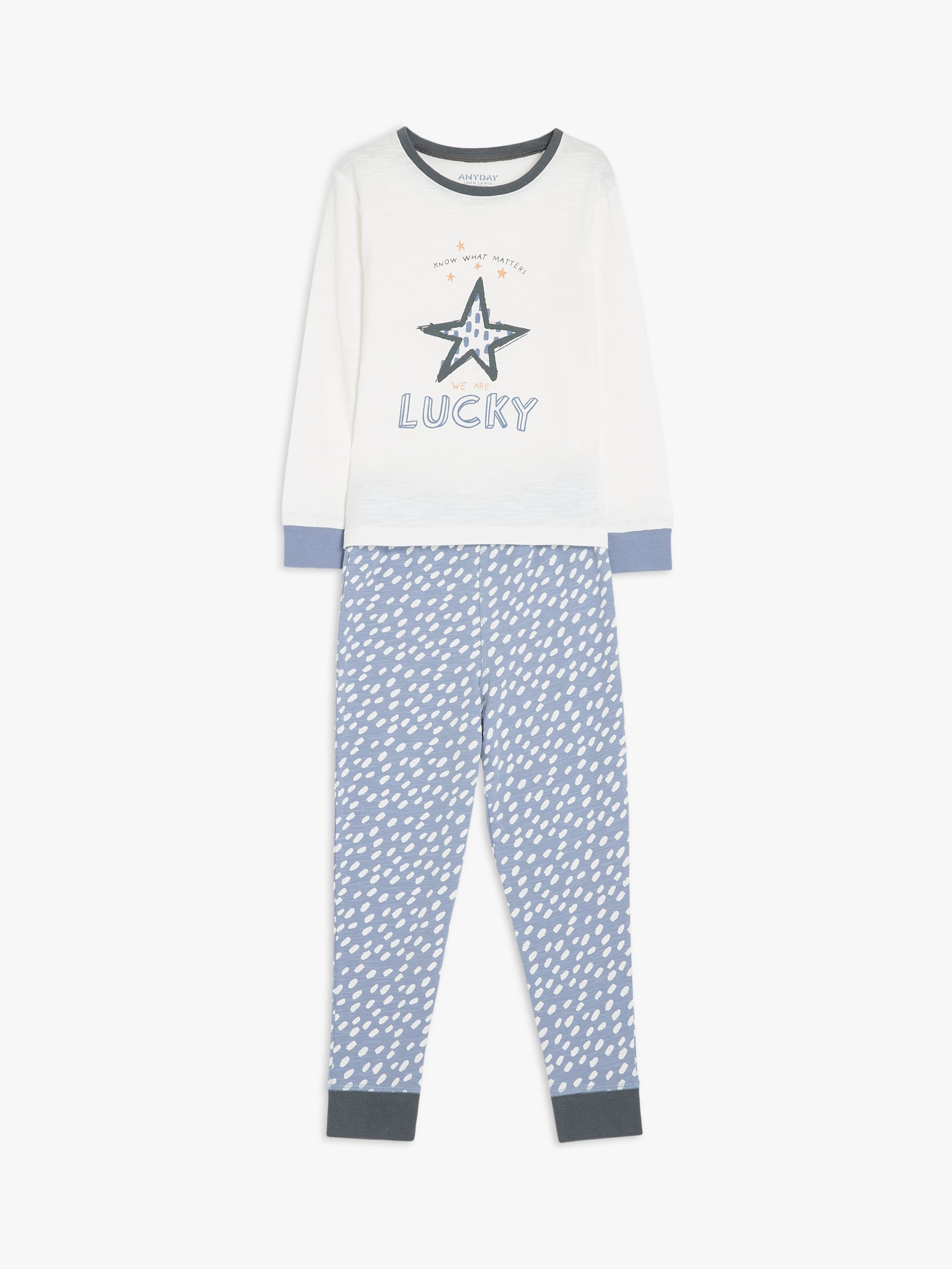 ANYDAY John Lewis & Partners Kids' Lucky Star Cotton Pyjamas, Blue/Multi