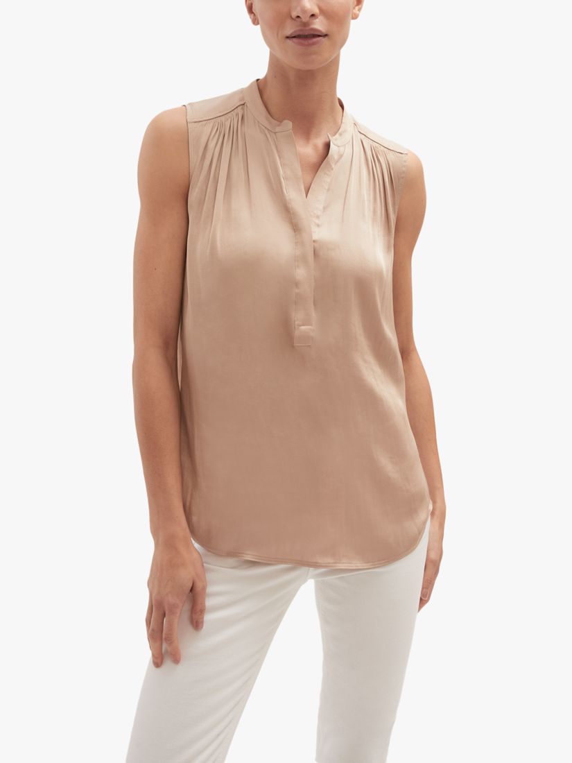 Jigsaw Gathered Detail Satin Blouse, Pearl at John Lewis & Partners