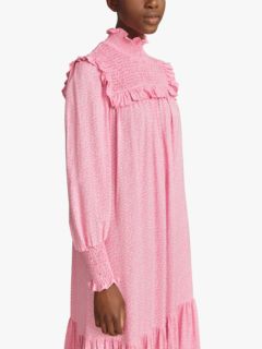 Ghost Anisha Folk Floral Print Midi Dress, Pink Daisies, XS