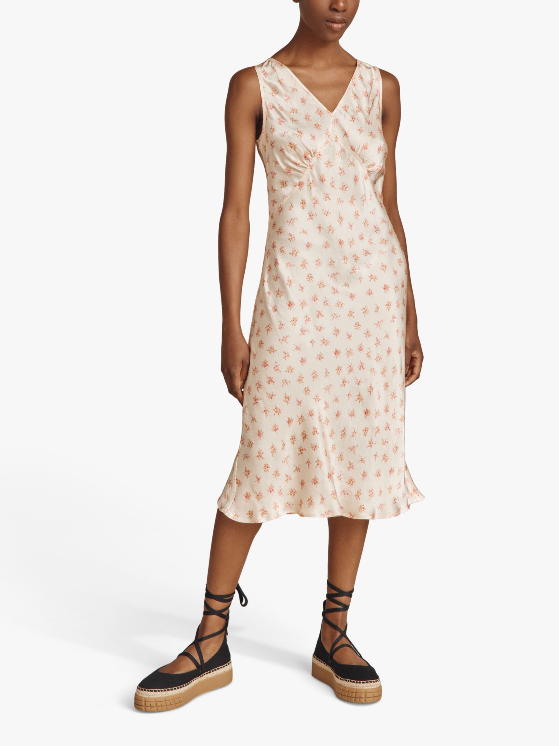 Ghost Ditsy Floral Print Midi Summer Dress, Cream Bouquet at John Lewis