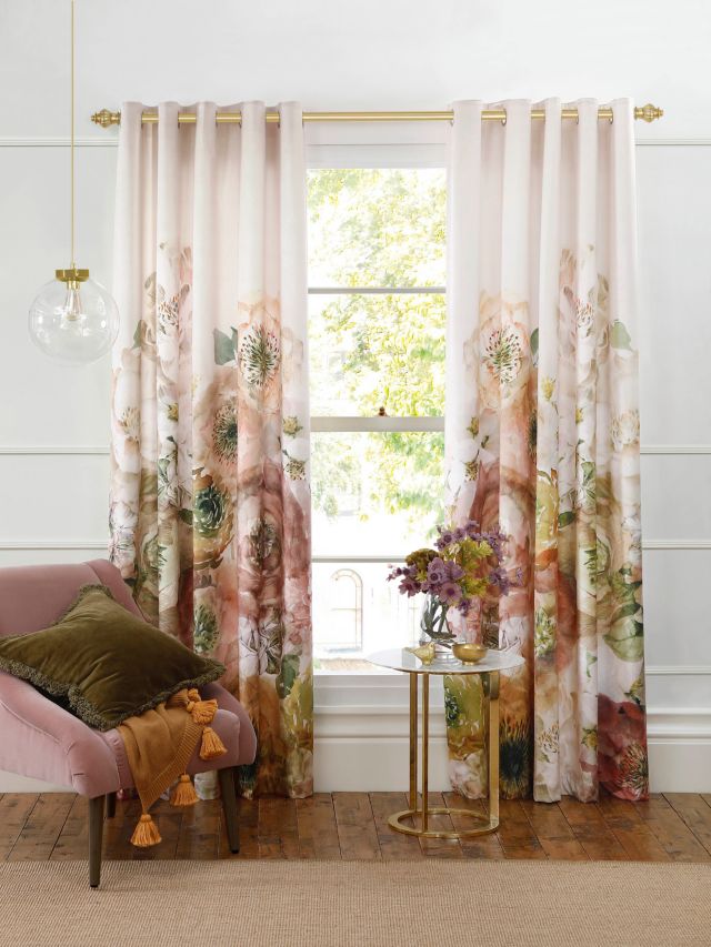 MM Linen Arlette Velvet Pair Lined Eyelet Curtains, Multi, W167 x Drop ...