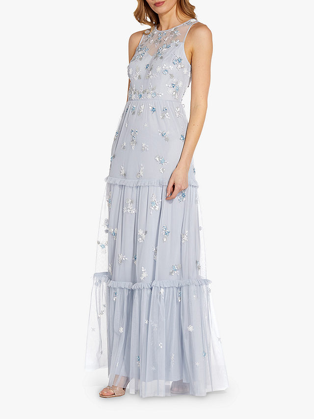 Adrianna Papell Beaded Tiered Dress, Glacier, 6