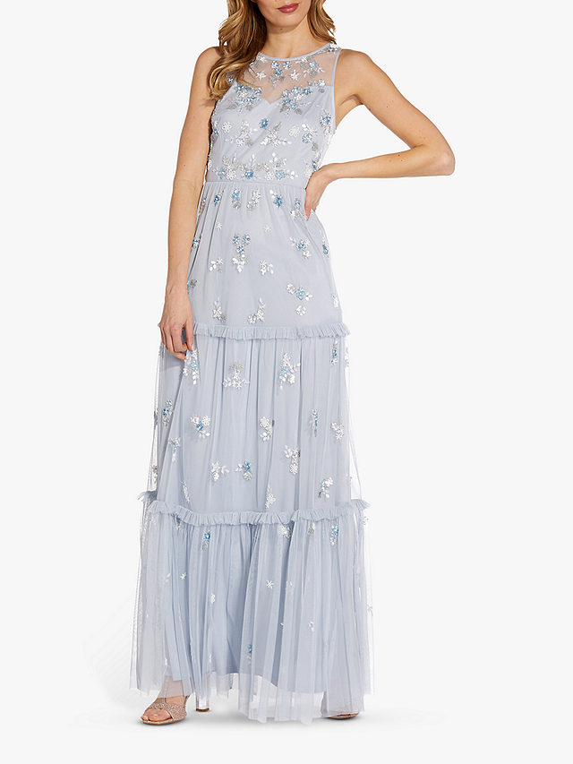Adrianna Papell Beaded Tiered Dress, Glacier, 6