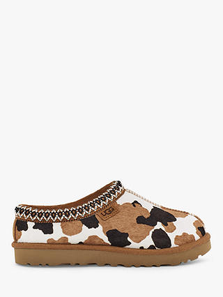 UGG Tasman Cow Print Leather and Suede Slippers, Chestnut