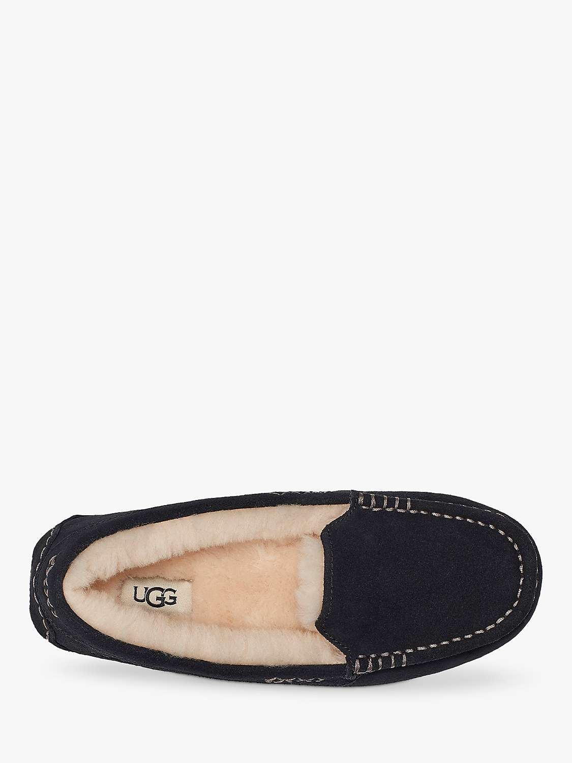 UGG Ansley Suede Moccasin Slippers, Black at John Lewis & Partners