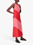Whistles Poppy Panelled Satin Midi Dress, Red/Pink