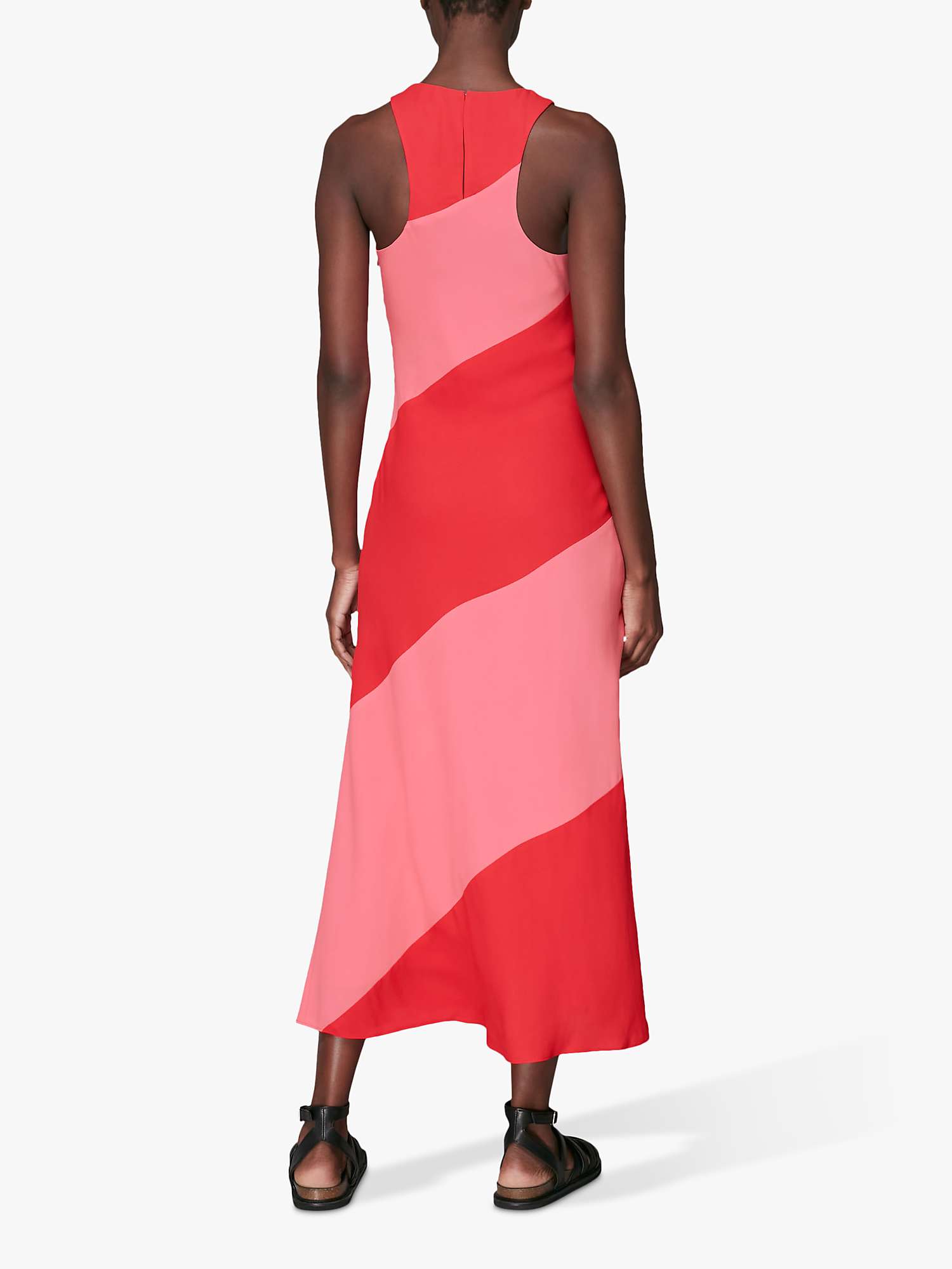 Buy Whistles Poppy Panelled Satin Midi Dress, Red/Pink Online at johnlewis.com
