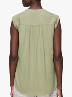 Whistles Crinkle Button Front Sleeveless Blouse, Sage Green, 6