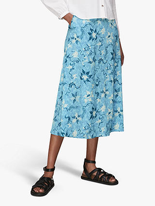 Whistles Batik Print Midi Skirt, Blue