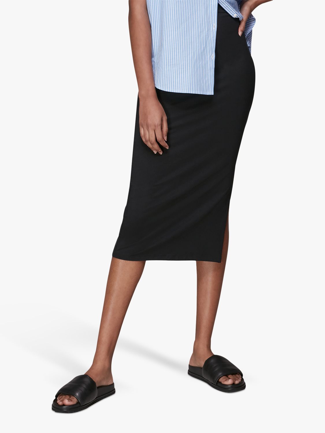 Whistles Jersey Column Midi Skirt, Black at John Lewis & Partners
