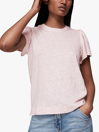 Whistles Linen Puff Sleeve Top, Pale Pink