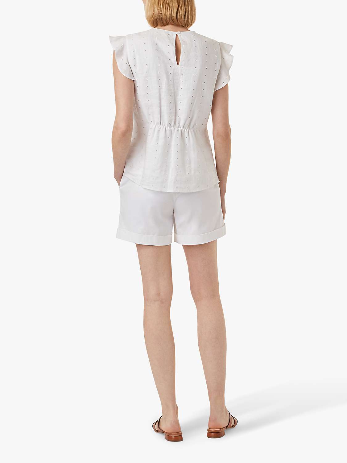 Buy Hobbs Avia Broderie Frill Sleeve Linen Top, White Online at johnlewis.com