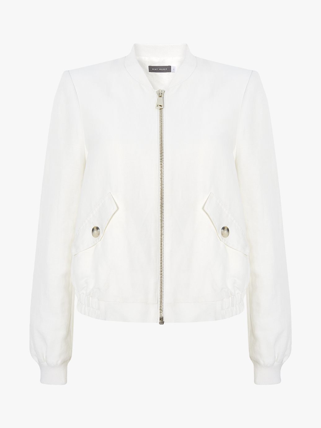 Mint Velvet Zip-Up Bomber Jacket, Ivory at John Lewis & Partners