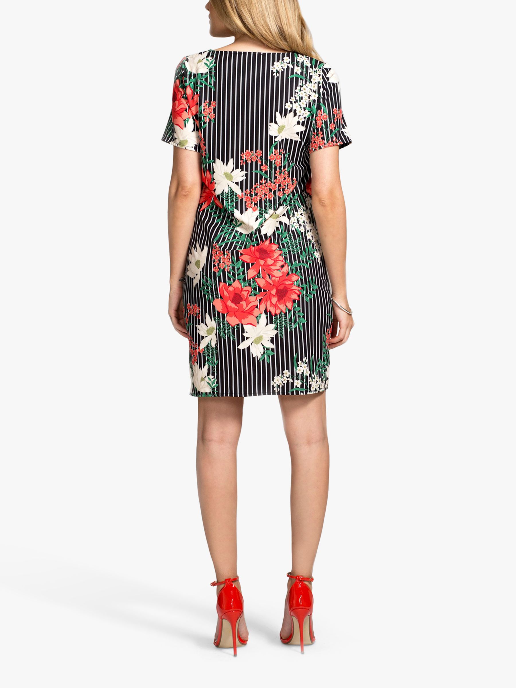 HotSquash Pinstripe Floral Shift Dress, Black/Multi
