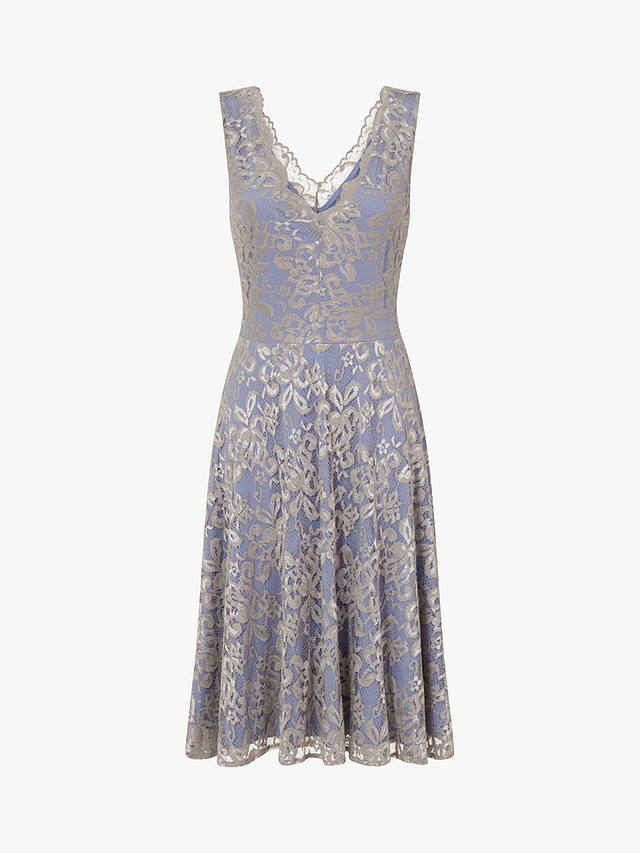 HotSquash Floral Lace V-Neck Dress, Silver/Blue
