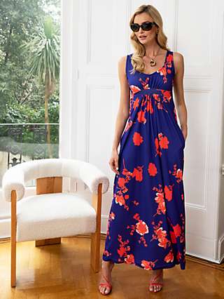 HotSquash Floral Print Empire Waist Maxi Dress, Blue/Multi