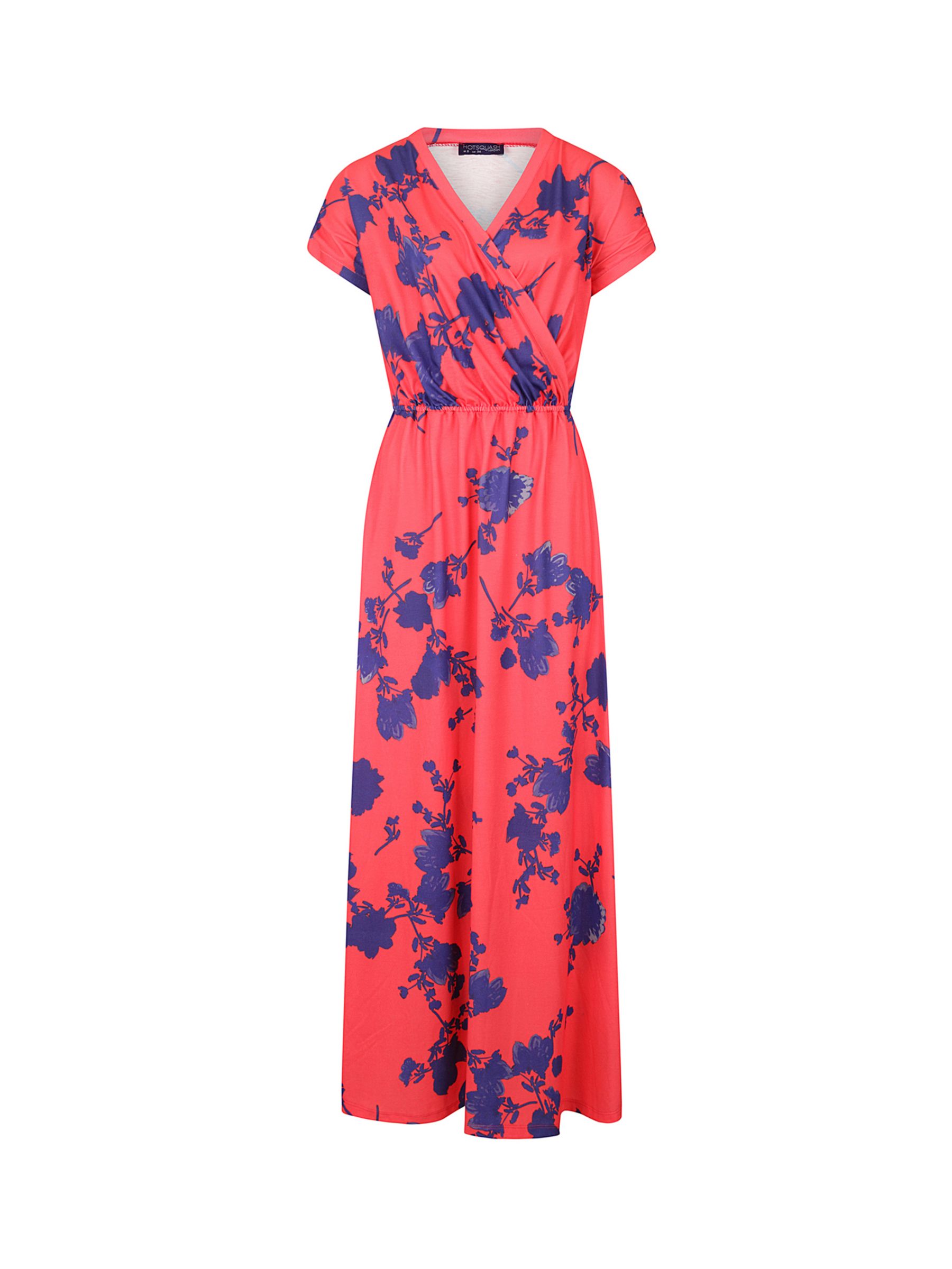 HotSquash Floral Print Wrap Front Maxi Dress, Red/Blue, 8