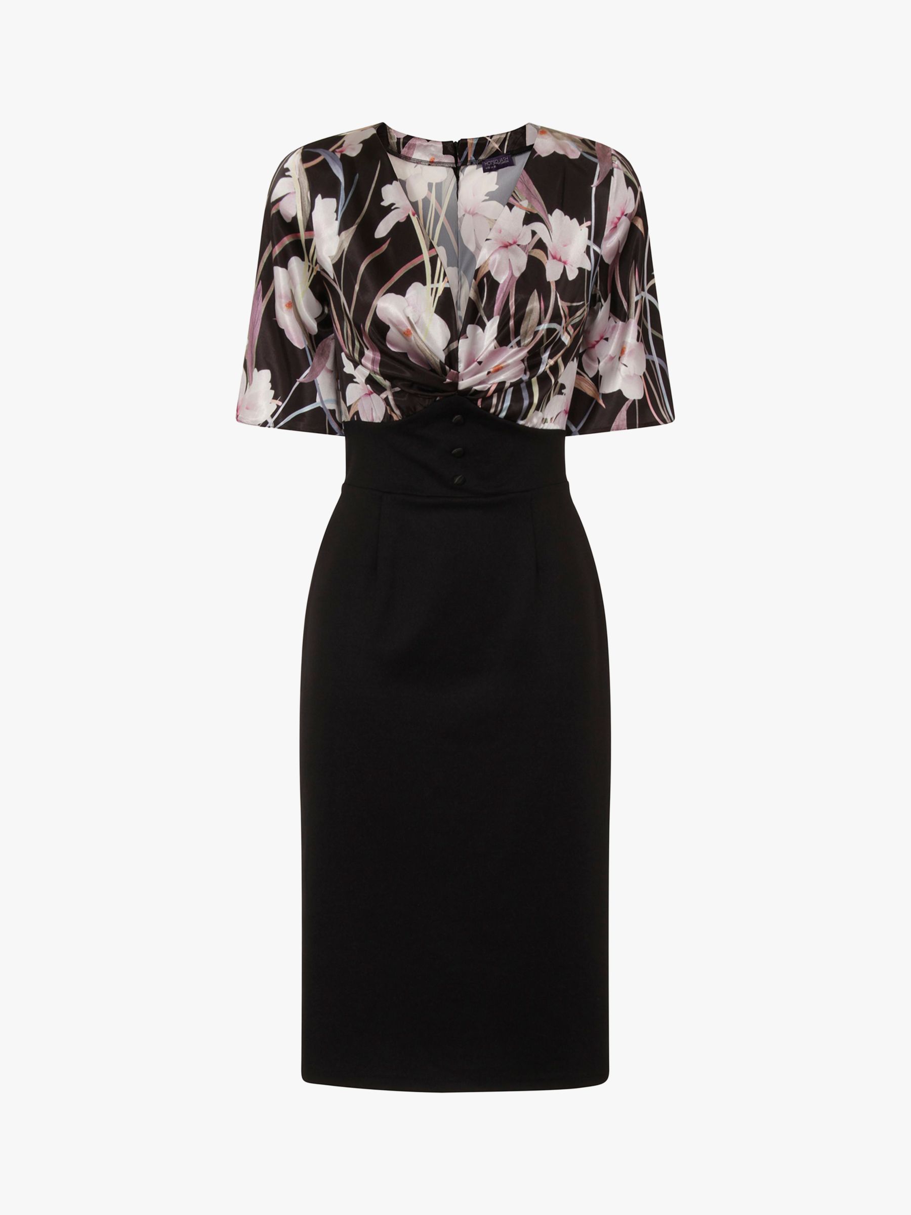 HotSquash Emma Button Waist Floral Print Pencil Dress, Black/Multi at ...