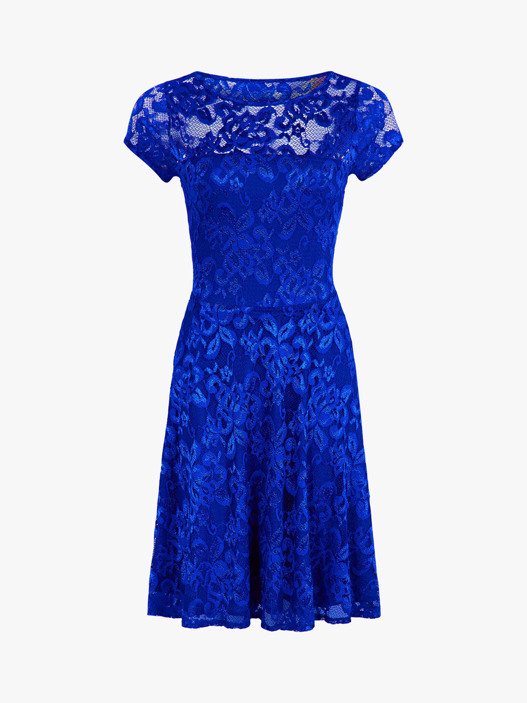 HotSquash Lace Skater Dress, Royal Blue, 8