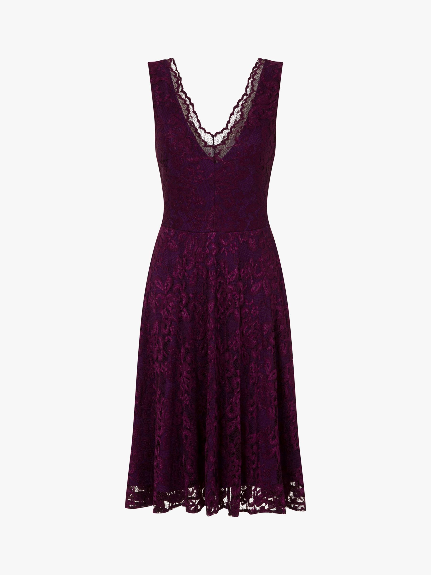 HotSquash Floral Lace V-Neck Dress, Dark Purple at John Lewis & Partners