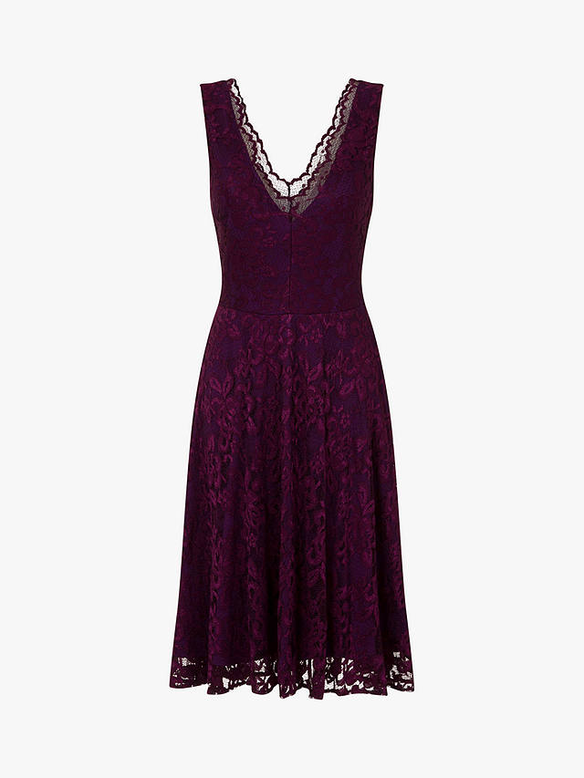 HotSquash Floral Lace V-Neck Dress, Dark Purple
