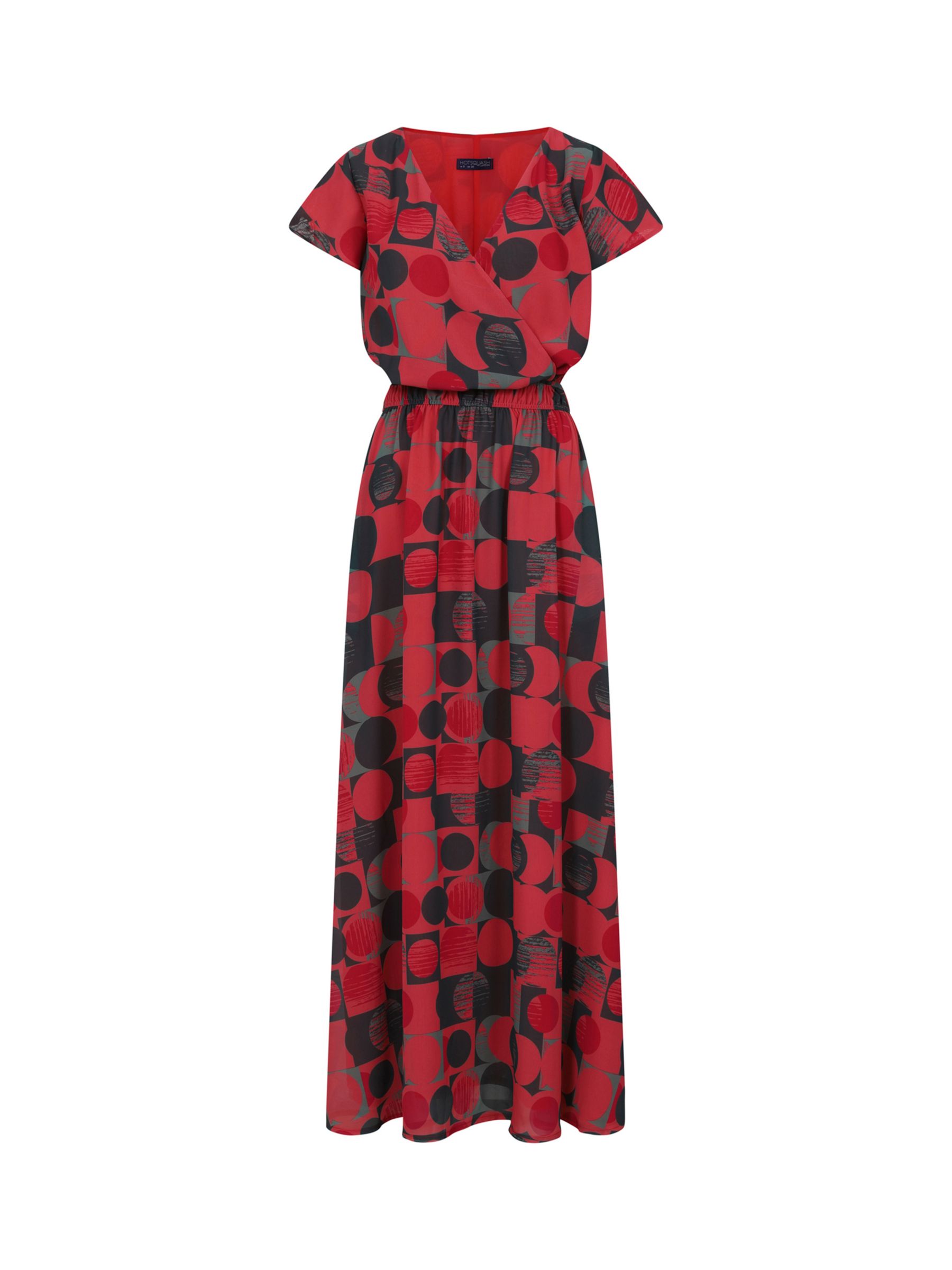 HotSquash Circle Geo Print Wrap Front Maxi Dress, Coral/Multi, 8