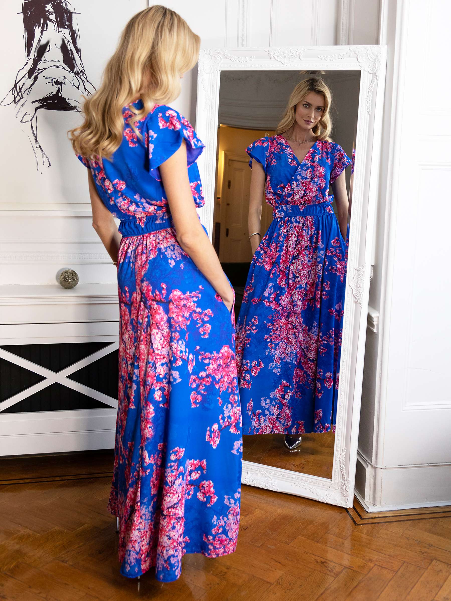 Buy HotSquash Floral Print Wrap Front Maxi Dress, Blue/Multi Online at johnlewis.com
