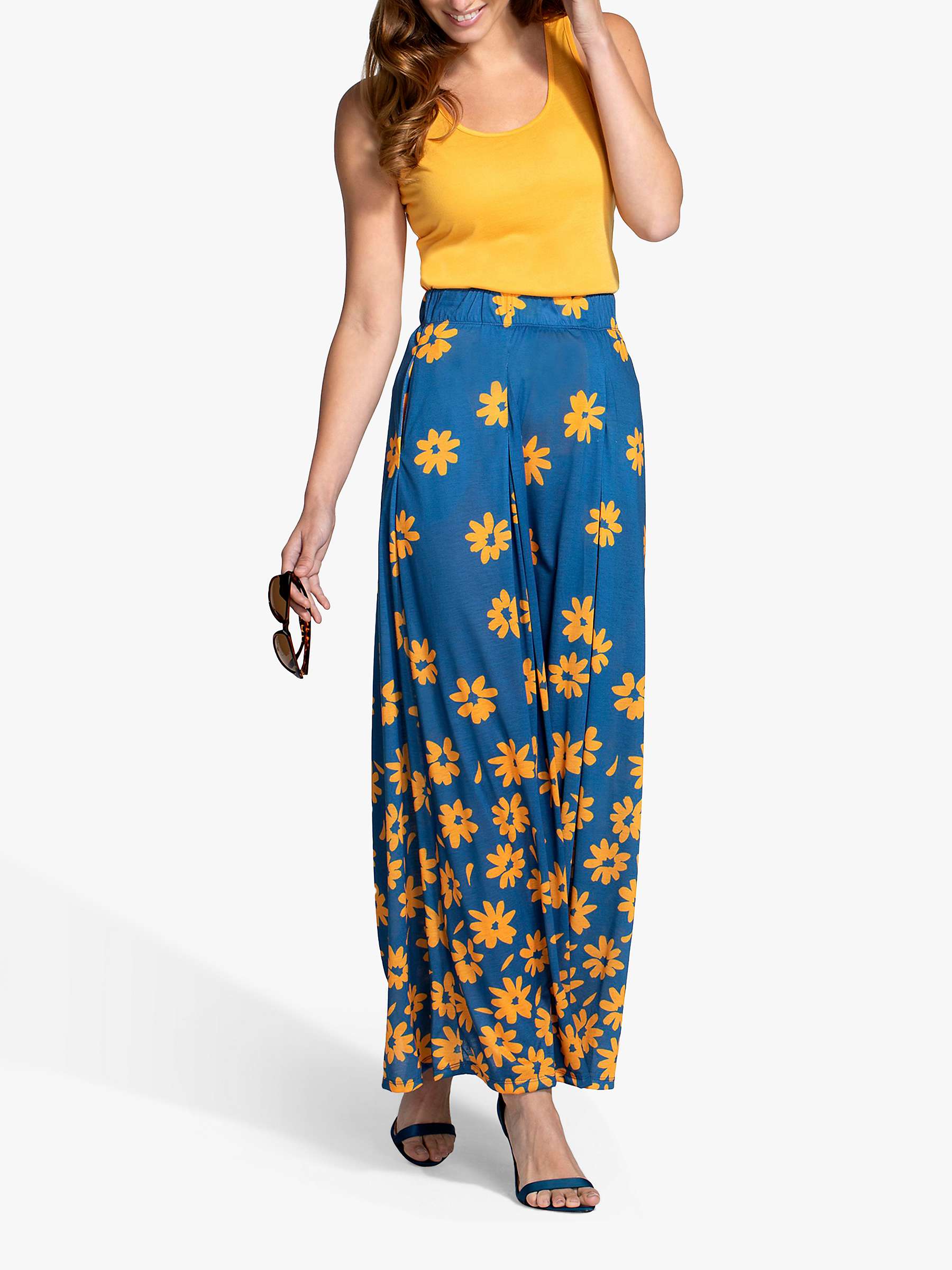 Buy HotSquash Box Pleat Daisy Print Maxi Skirt, Daisy On Blue Yellow Online at johnlewis.com