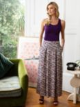 HotSquash Box Pleat Maxi Skirt, Purple Kimono Print