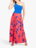 HotSquash Roll Top Floral Print Maxi Skirt, Red/Blue