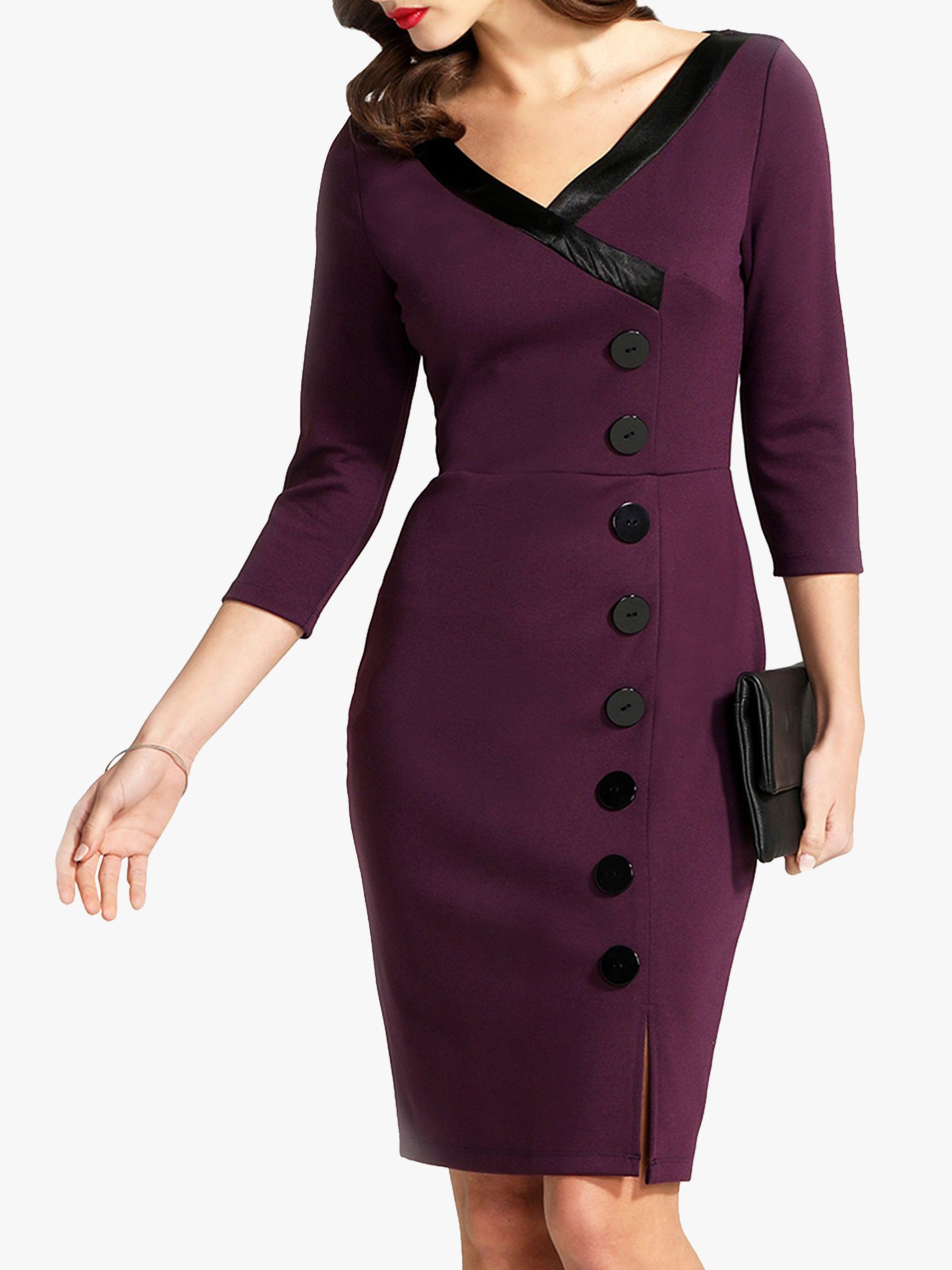 HotSquash 50s Silky Trimmed Button Wiggle Dress