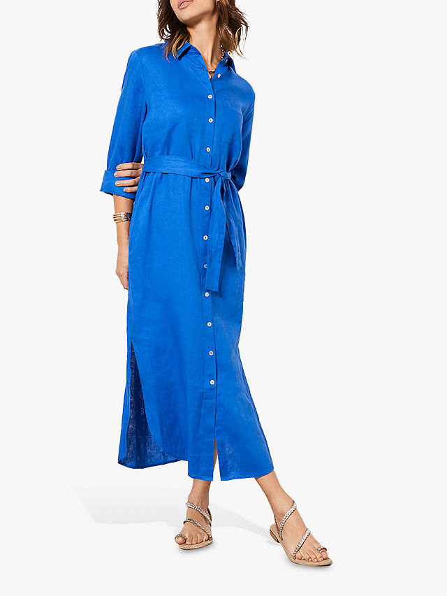 Mint Velvet Linen Midi Shirt Dress, Blue